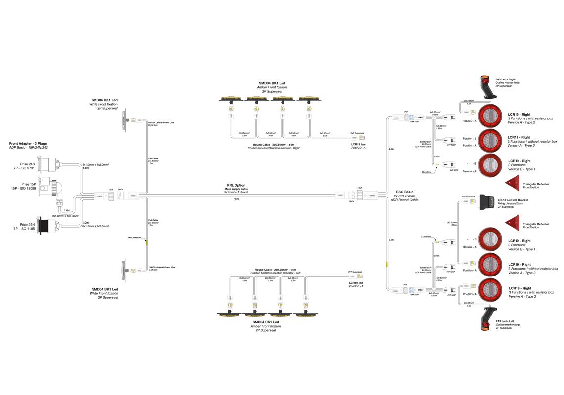 Complete system lamps + wiring semi-trailers LED with flashing side markers